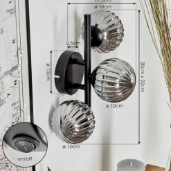 Applique murale - Verre 10 cm Chehalis Fumé, 3 lumières