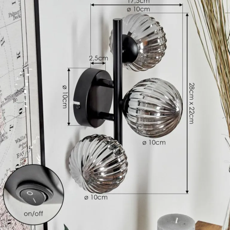 Applique murale - Verre 10 cm Chehalis Fumé, 3 lumières