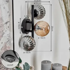 Applique murale - Verre 10 cm Chehalis Ambre, Fumé, 3 lumières