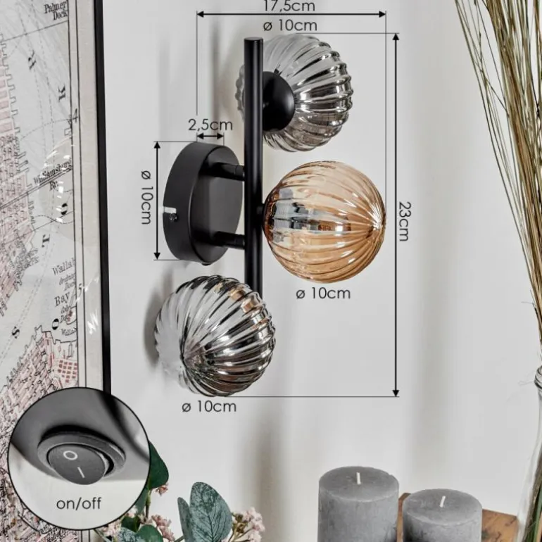 Applique murale - Verre 10 cm Chehalis Ambre, Fumé, 3 lumières