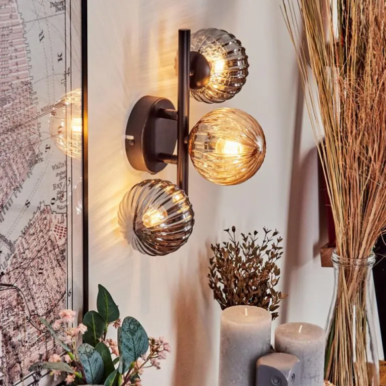 Applique murale - Verre 10 cm Chehalis Ambre, Fumé, 3 lumières