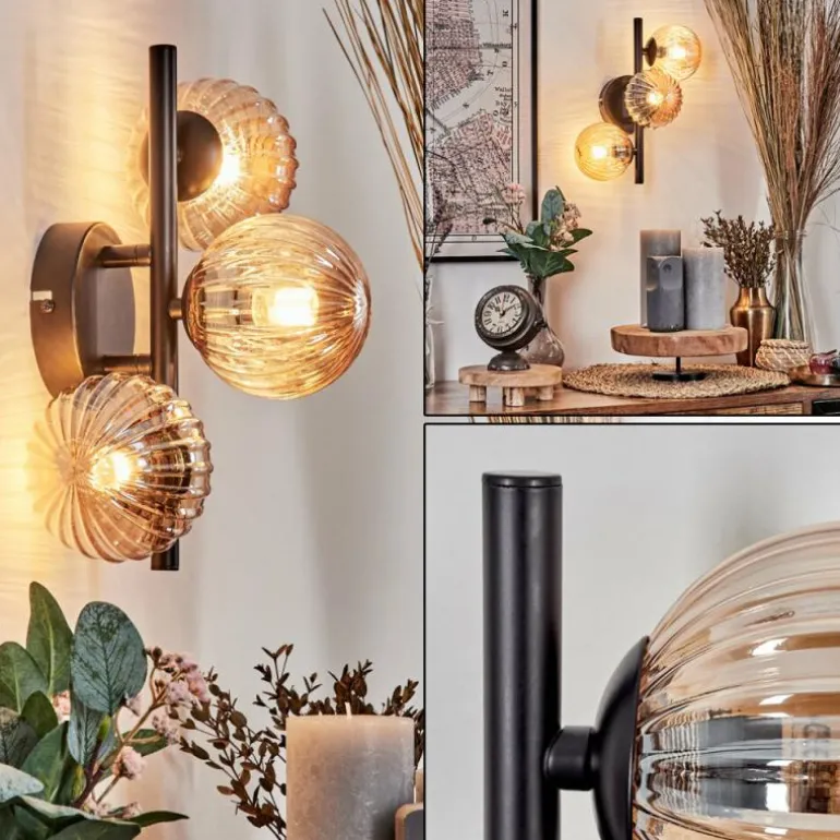 Applique murale - Verre 10 cm Chehalis Ambre, 3 lumières