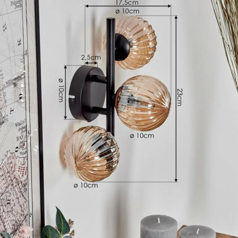 Applique murale - Verre 10 cm Chehalis Ambre, 3 lumières