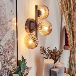 Applique murale - Verre 10 cm Chehalis Ambre, 3 lumières