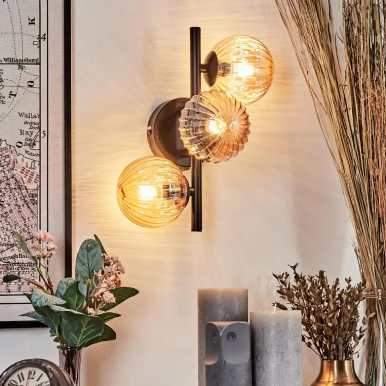 Applique murale - Verre 10 cm Chehalis Ambre, 3 lumières