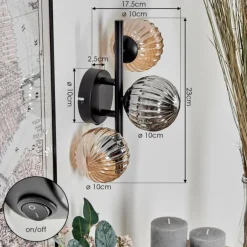 Applique murale - Verre 10 cm Chehalis Ambre, Fumé, 3 lumières