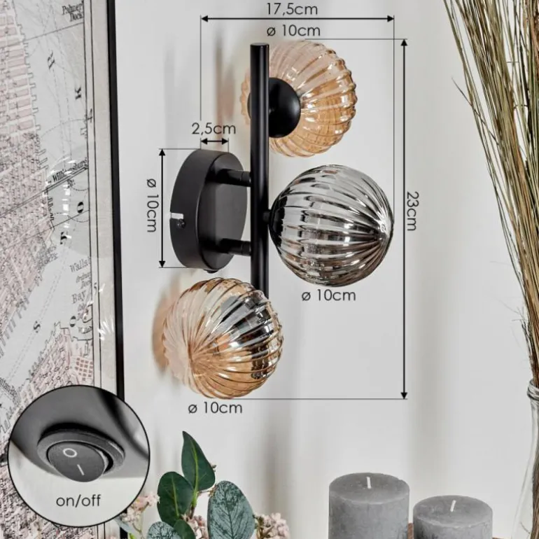 Applique murale - Verre 10 cm Chehalis Ambre, Fumé, 3 lumières