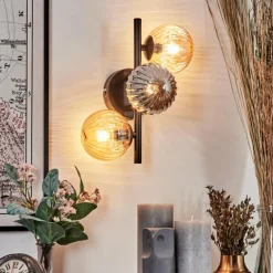 Applique murale - Verre 10 cm Chehalis Ambre, Fumé, 3 lumières