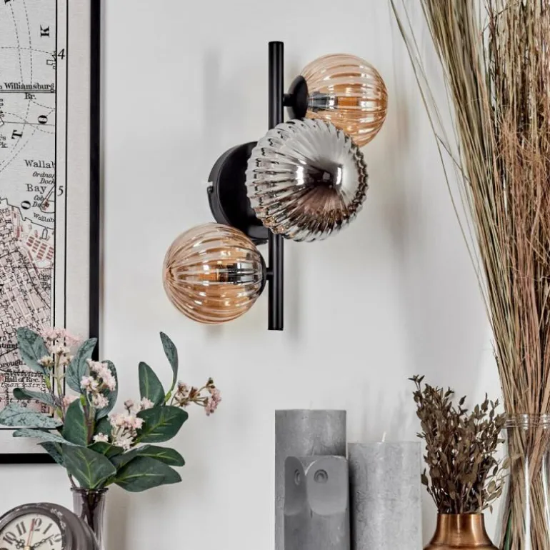 Applique murale - Verre 10 cm, 12 cm Chehalis Ambre, Fumé, 3 lumières