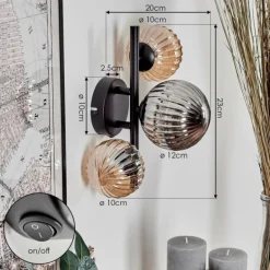 Applique murale - Verre 10 cm, 12 cm Chehalis Ambre, Fumé, 3 lumières