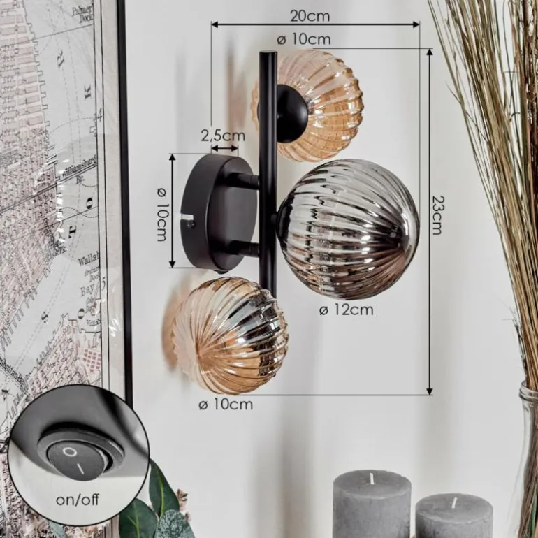 Applique murale - Verre 10 cm, 12 cm Chehalis Ambre, Fumé, 3 lumières