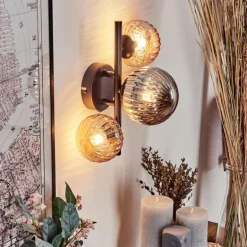 Applique murale - Verre 10 cm, 12 cm Chehalis Ambre, Fumé, 3 lumières