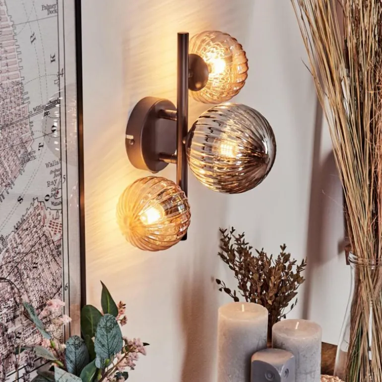 Applique murale - Verre 10 cm, 12 cm Chehalis Ambre, Fumé, 3 lumières