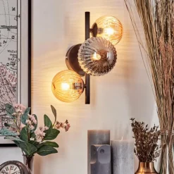 Applique murale - Verre 10 cm, 12 cm Chehalis Ambre, Fumé, 3 lumières