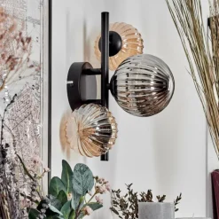 Applique murale - Verre 10 cm, 12 cm Chehalis Ambre, Fumé, 3 lumières