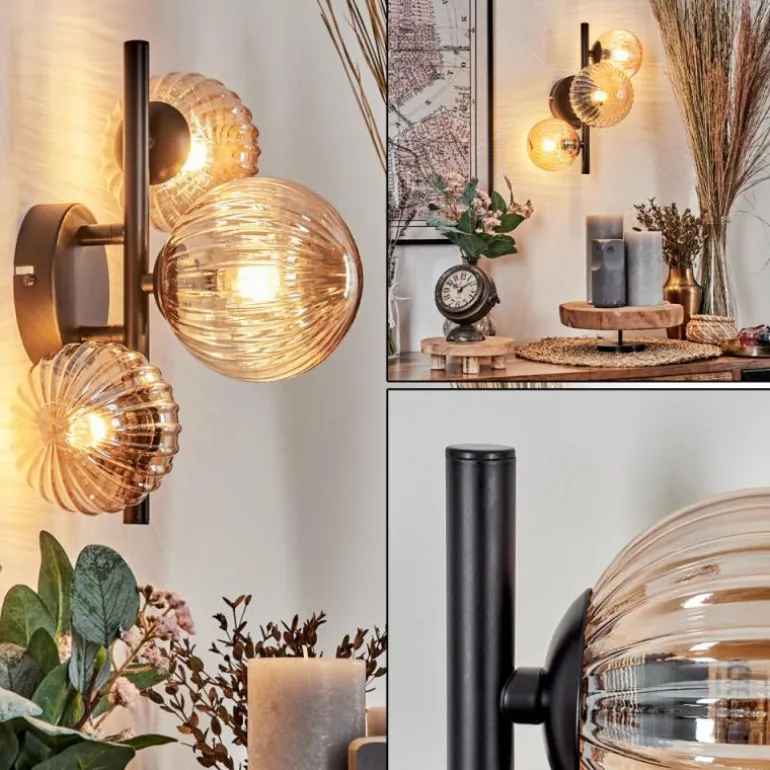 Applique murale - Verre 10 cm, 12 cm Chehalis Ambre, 3 lumières