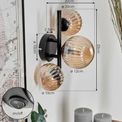 Applique murale - Verre 10 cm, 12 cm Chehalis Ambre, 3 lumières