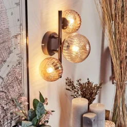 Applique murale - Verre 10 cm, 12 cm Chehalis Ambre, 3 lumières