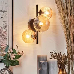 Applique murale - Verre 10 cm, 12 cm Chehalis Ambre, 3 lumières