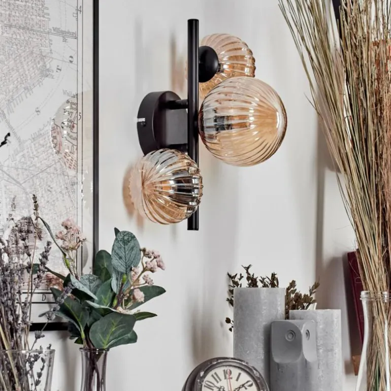 Applique murale - Verre 10 cm, 12 cm Chehalis Ambre, 3 lumières