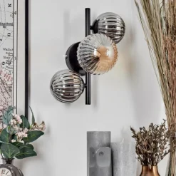 Applique murale - Verre 10 cm, 12 cm Chehalis Ambre, Fumé, 3 lumières