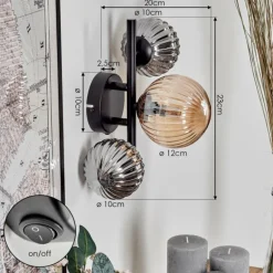 Applique murale - Verre 10 cm, 12 cm Chehalis Ambre, Fumé, 3 lumières