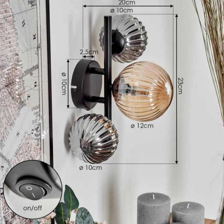 Applique murale - Verre 10 cm, 12 cm Chehalis Ambre, Fumé, 3 lumières