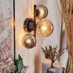 Applique murale - Verre 10 cm, 12 cm Chehalis Ambre, Fumé, 3 lumières