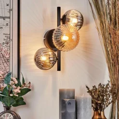 Applique murale - Verre 10 cm, 12 cm Chehalis Ambre, Fumé, 3 lumières