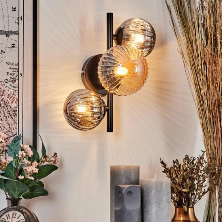 Applique murale - Verre 10 cm, 12 cm Chehalis Ambre, Fumé, 3 lumières