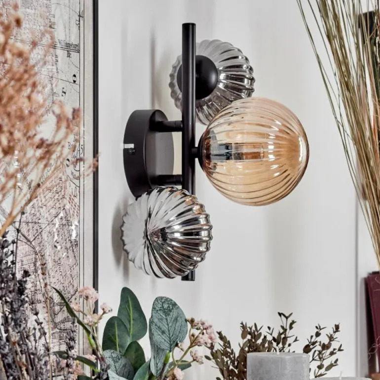 Applique murale - Verre 10 cm, 12 cm Chehalis Ambre, Fumé, 3 lumières