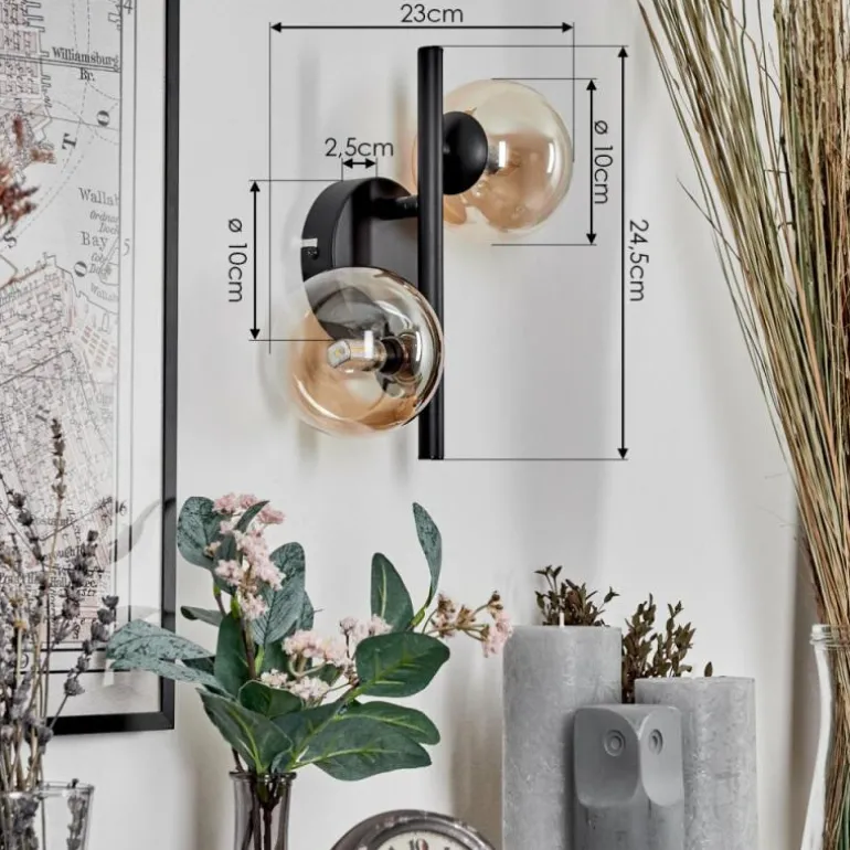 Applique murale - Verre 10 cm Chehalis Ambre, Clair, 2 lumières