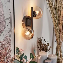 Applique murale - Verre 10 cm Chehalis Ambre, Clair, 2 lumières