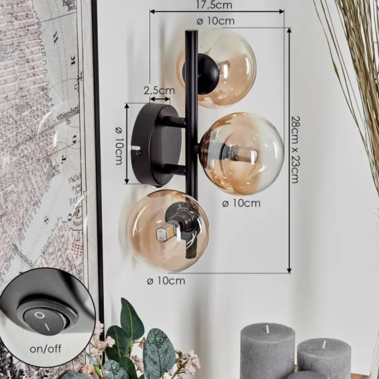 Applique murale - Verre 10 cm Chehalis Ambre, Clair, 3 lumières