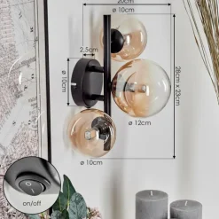 Applique murale - Verre 10 cm, 12 cm Chehalis Ambre, Clair, 3 lumières