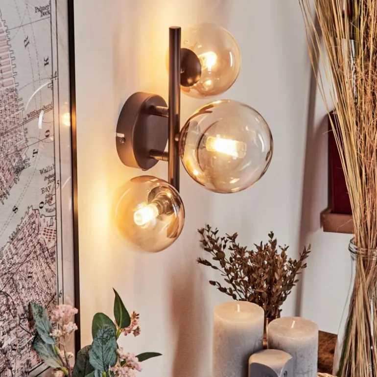 Applique murale - Verre 10 cm, 12 cm Chehalis Ambre, Clair, 3 lumières