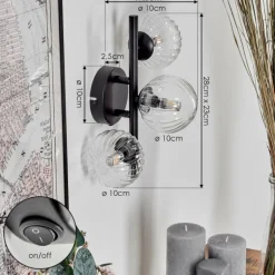 Applique murale - Verre 10 cm Chehalis Clair, 3 lumières