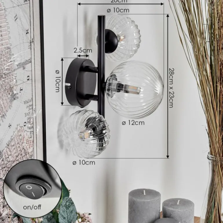 Applique murale - Verre 10 cm, 12 cm Chehalis Clair, 3 lumières