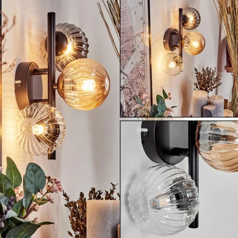 Applique murale - Verre 10 cm Chehalis Ambre, Clair, Fumé, 3 lumières