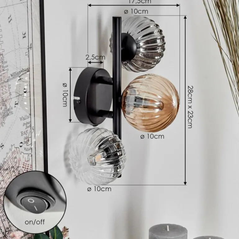 Applique murale - Verre 10 cm Chehalis Ambre, Clair, Fumé, 3 lumières