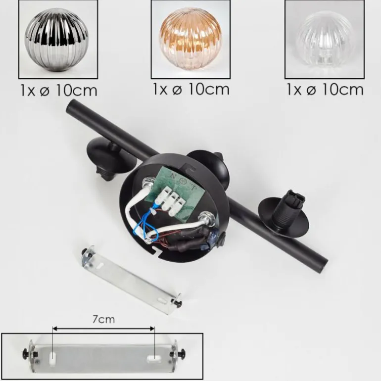 Applique murale - Verre 10 cm Chehalis Ambre, Clair, Fumé, 3 lumières