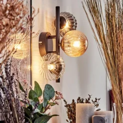 Applique murale - Verre 10 cm Chehalis Ambre, Clair, Fumé, 3 lumières