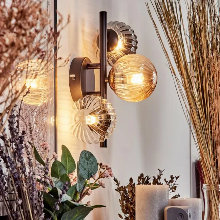 Applique murale - Verre 10 cm Chehalis Ambre, Clair, Fumé, 3 lumières