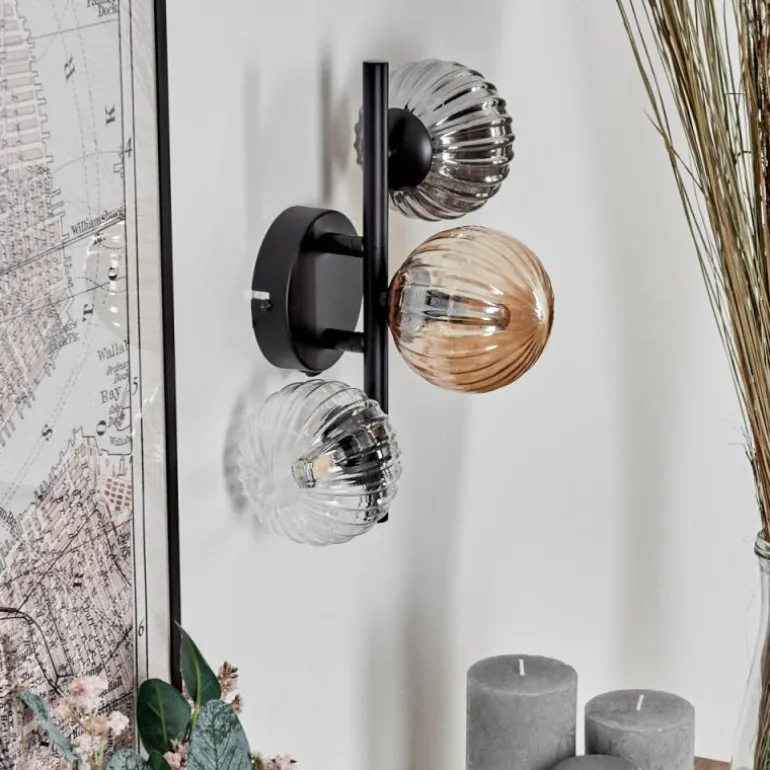 Applique murale - Verre 10 cm Chehalis Ambre, Clair, Fumé, 3 lumières