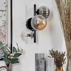 Applique murale - Verre 10 cm, 12 cm Chehalis Ambre, Clair, Fumé, 3 lumières