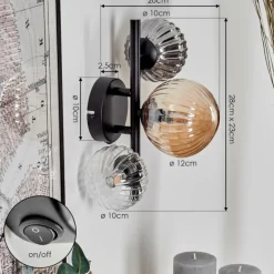 Applique murale - Verre 10 cm, 12 cm Chehalis Ambre, Clair, Fumé, 3 lumières