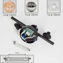 Applique murale - Verre 10 cm, 12 cm Chehalis Ambre, Clair, Fumé, 3 lumières