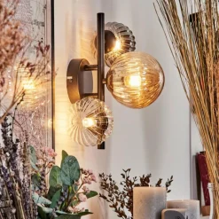 Applique murale - Verre 10 cm, 12 cm Chehalis Ambre, Clair, Fumé, 3 lumières