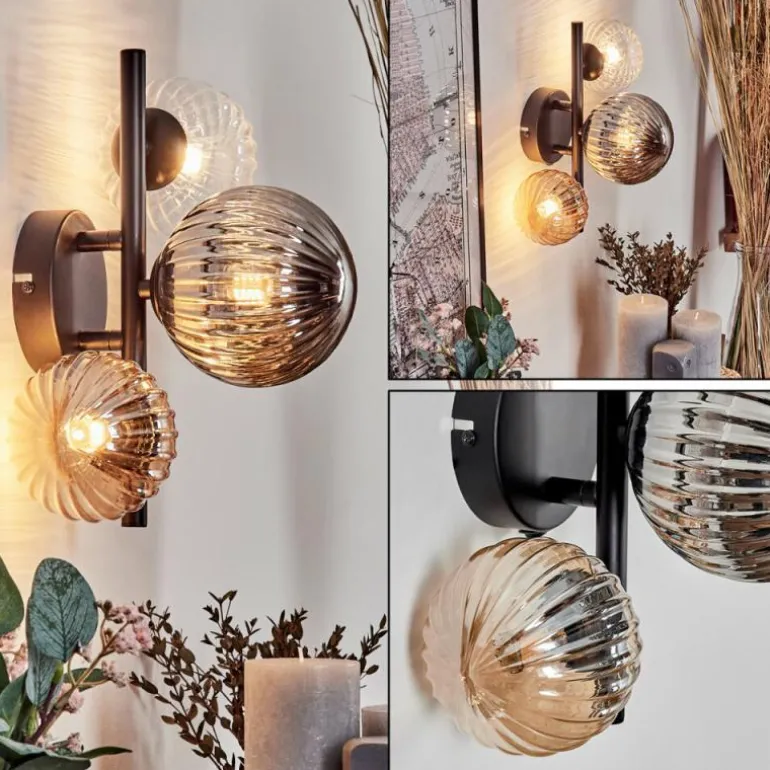 Applique murale - Verre 10 cm, 12 cm Chehalis Ambre, Clair, Fumé, 3 lumières