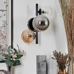 Applique murale - Verre 10 cm, 12 cm Chehalis Ambre, Clair, Fumé, 3 lumières